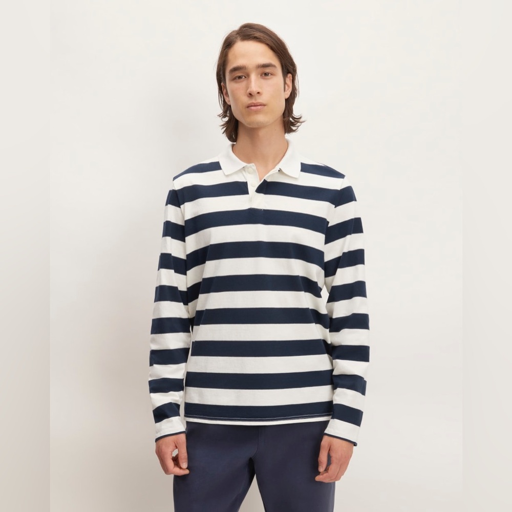 Everlane Navy and White Striped Long Sleeve Shirt
